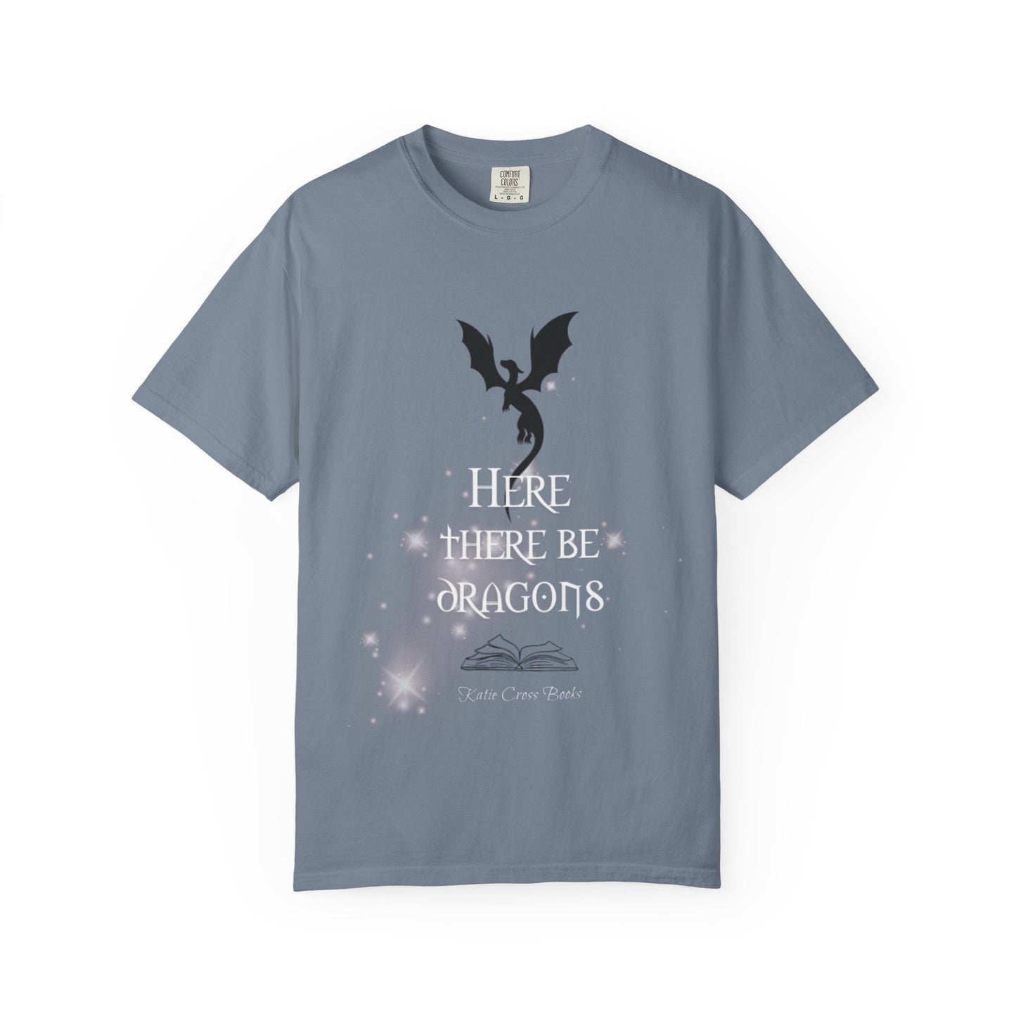 Here There Be Dragons T-Shirt — Magical Book & Dragon Silhouette Tee