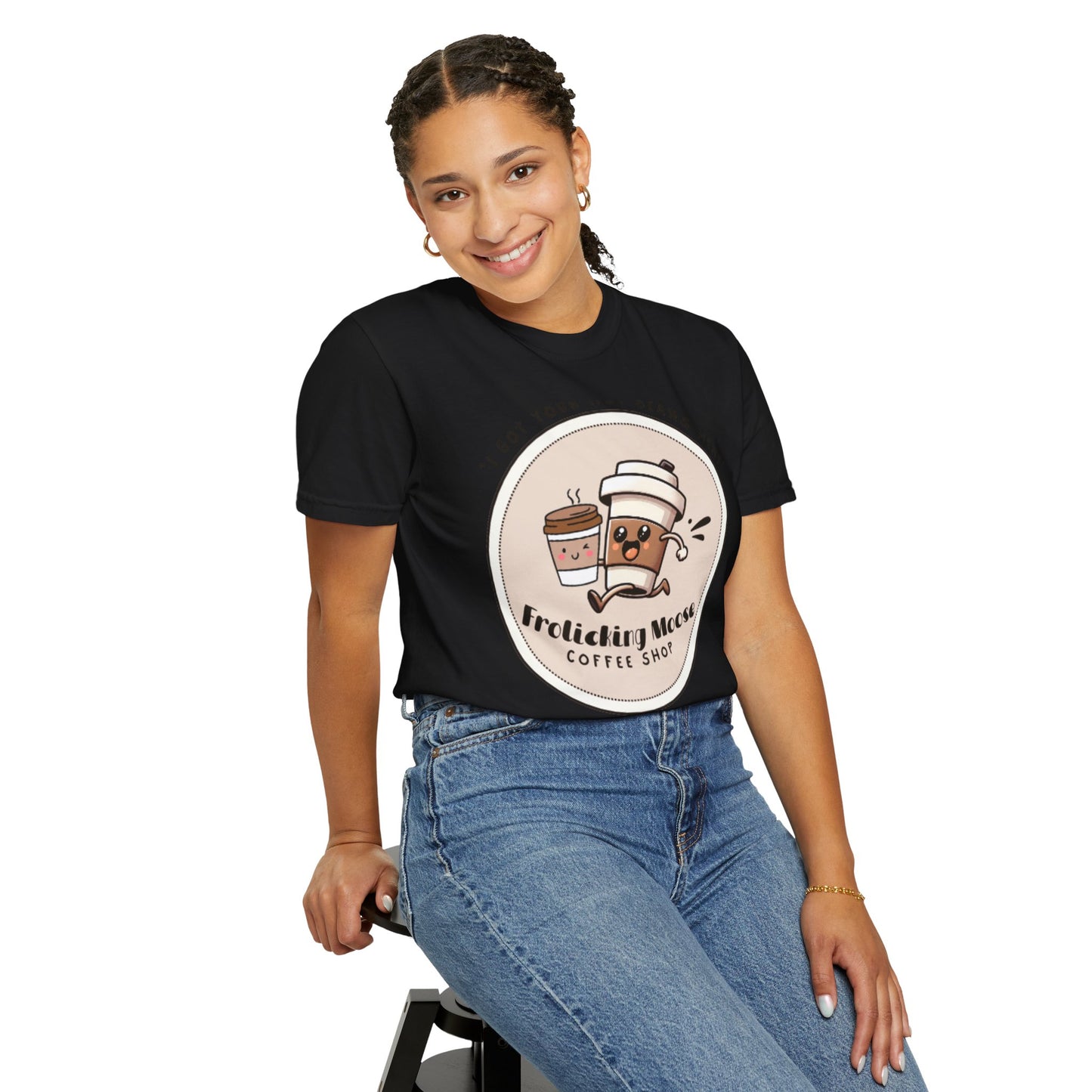 Frolicking Moose Coffee Shop T-Shirt — 'Frolicking Mocha' Cute Coffee Tee