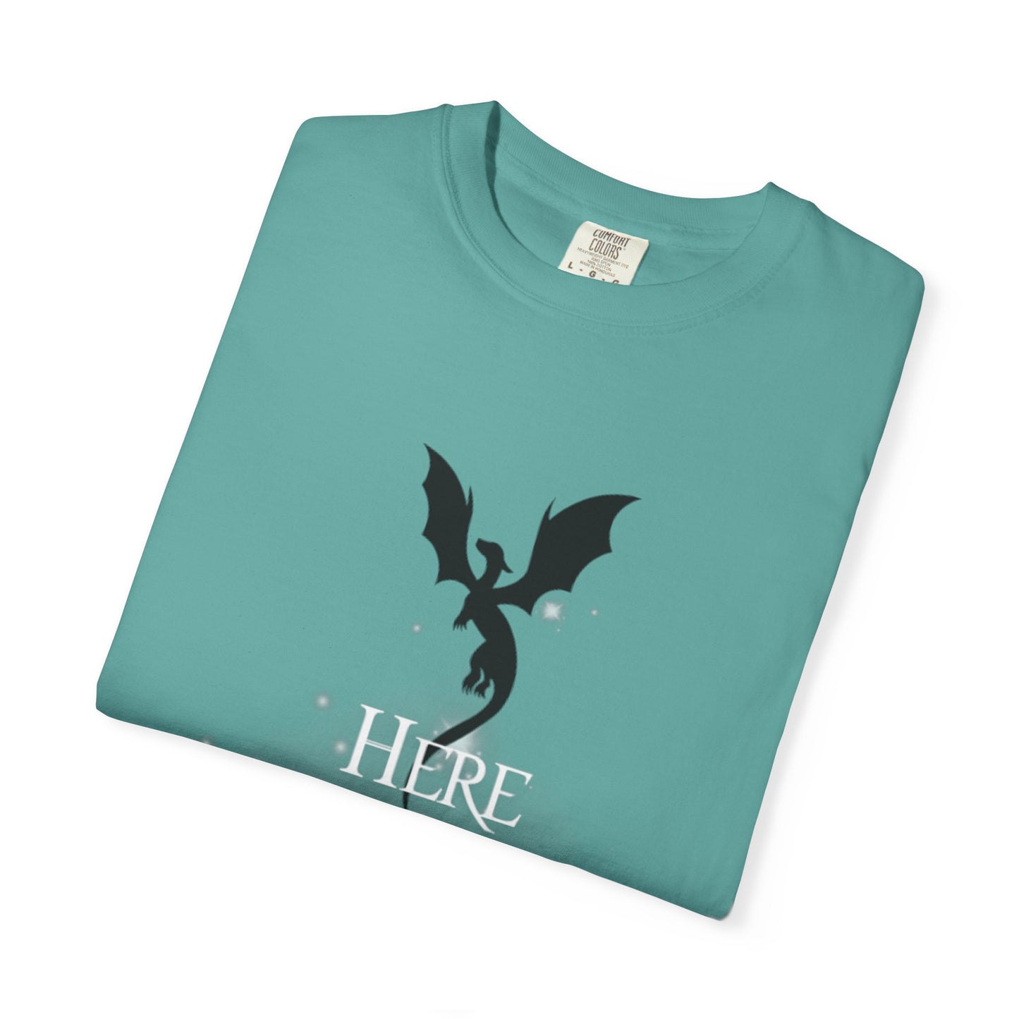 Here There Be Dragons T-Shirt — Magical Book & Dragon Silhouette Tee