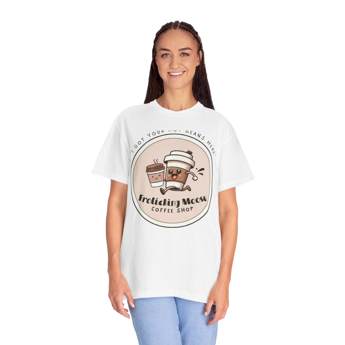 Frolicking Moose Coffee Shop T-Shirt — 'Frolicking Mocha' Cute Coffee Tee
