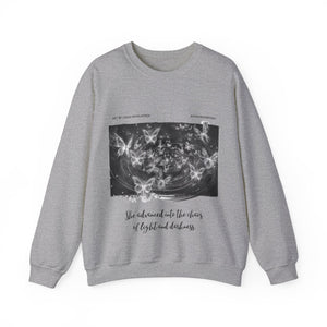 Chaos of Light and Darkness Quote, Butterfly | Laila Savolainen Illustration | Unisex Heavy Blend™ Crewneck Sweatshirt