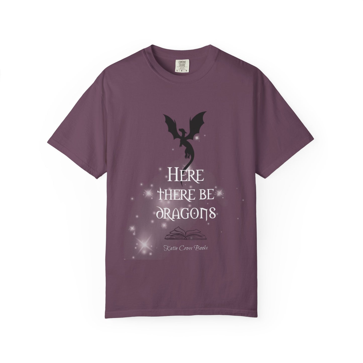 Here There Be Dragons T-Shirt — Magical Book & Dragon Silhouette Tee