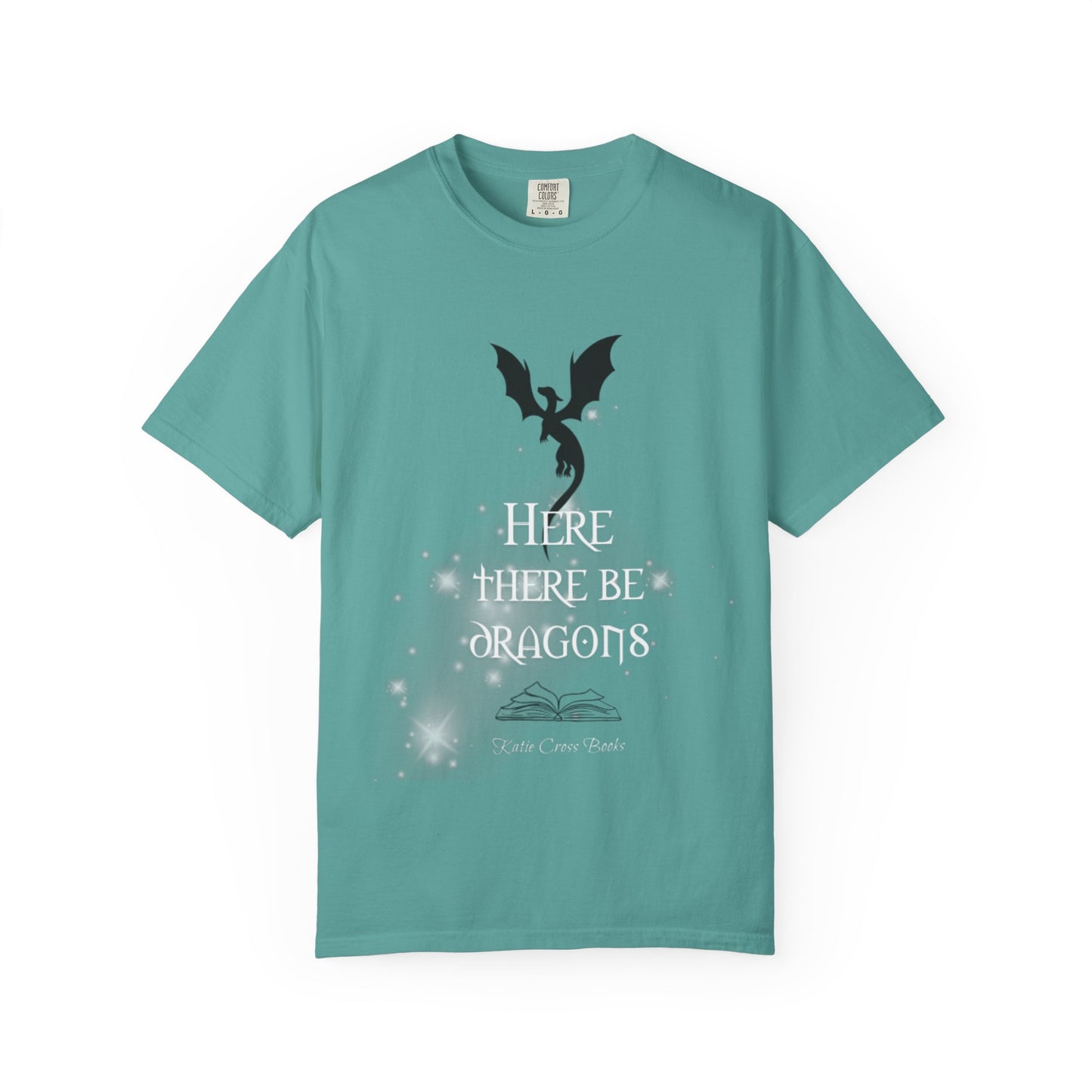 Here There Be Dragons T-Shirt — Magical Book & Dragon Silhouette Tee