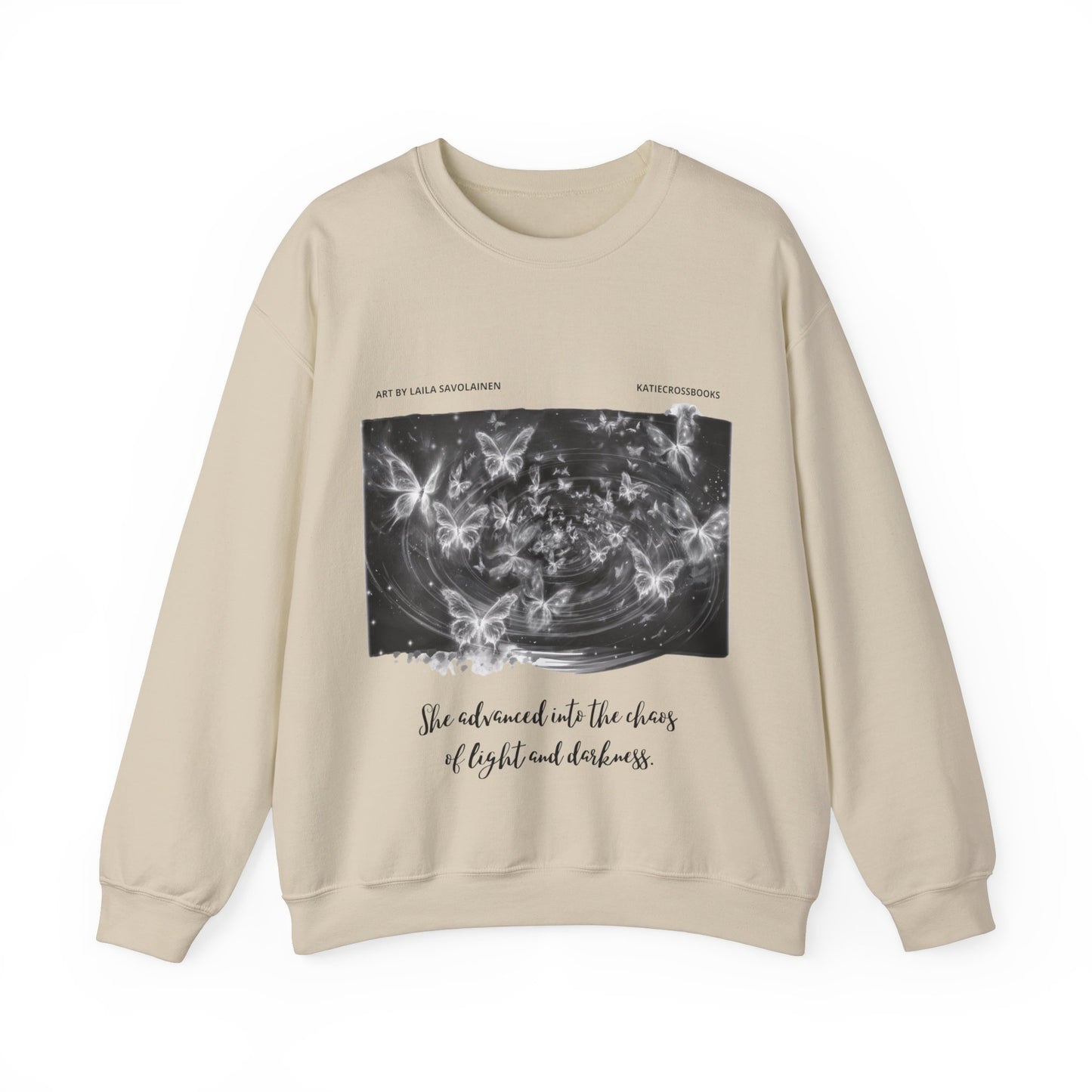 Chaos of Light and Darkness Quote, Butterfly | Laila Savolainen Illustration | Unisex Heavy Blend™ Crewneck Sweatshirt