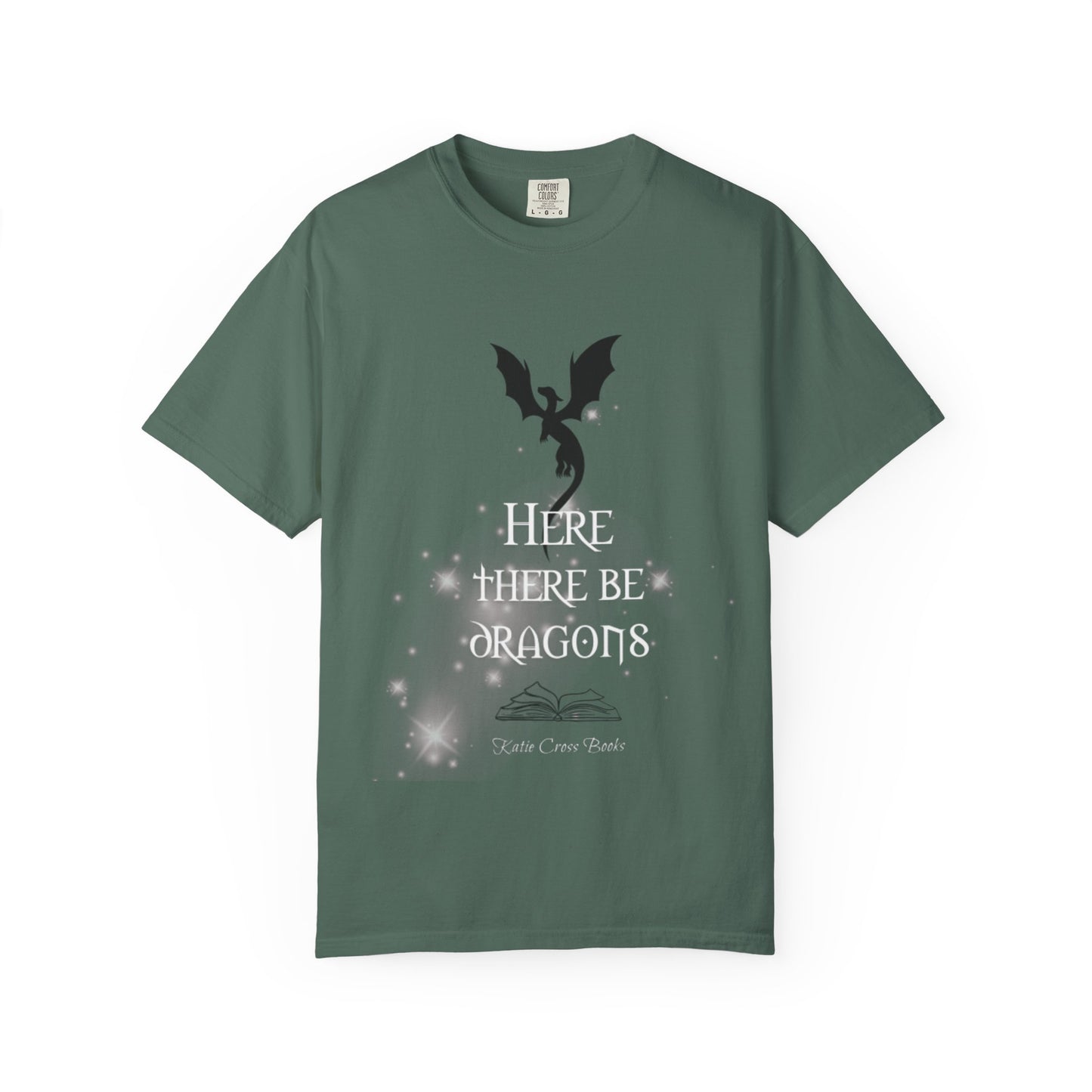 Here There Be Dragons T-Shirt — Magical Book & Dragon Silhouette Tee