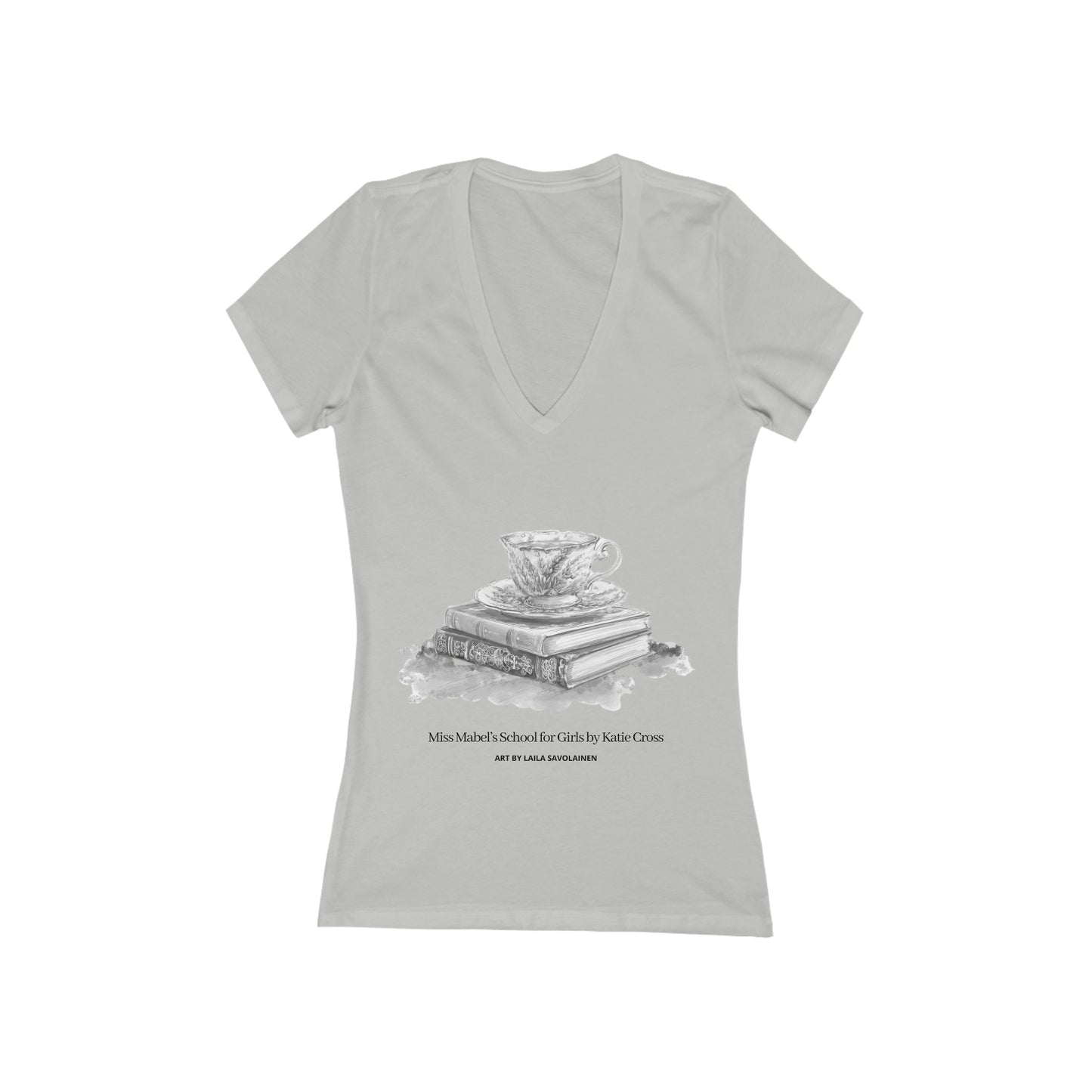 Miss Mabel’s School for Girls, Teacup | Laila Savolainen Illustration | Women's Jersey Short Sleeve Deep V-Neck Tee