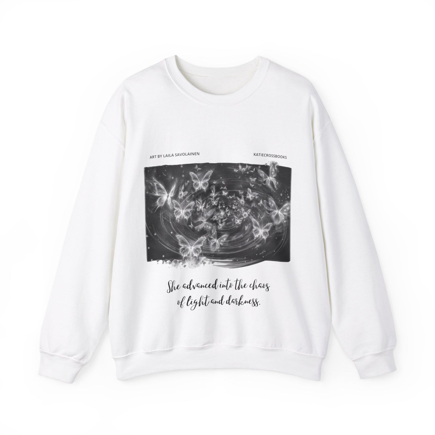 Chaos of Light and Darkness Quote, Butterfly | Laila Savolainen Illustration | Unisex Heavy Blend™ Crewneck Sweatshirt