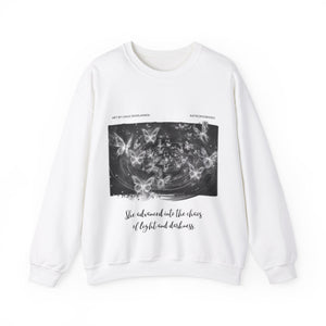 Chaos of Light and Darkness Quote, Butterfly | Laila Savolainen Illustration | Unisex Heavy Blend™ Crewneck Sweatshirt