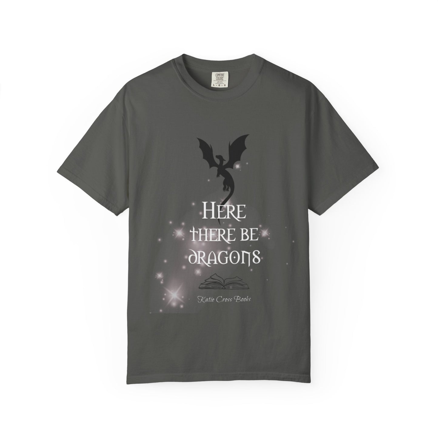Here There Be Dragons T-Shirt — Magical Book & Dragon Silhouette Tee