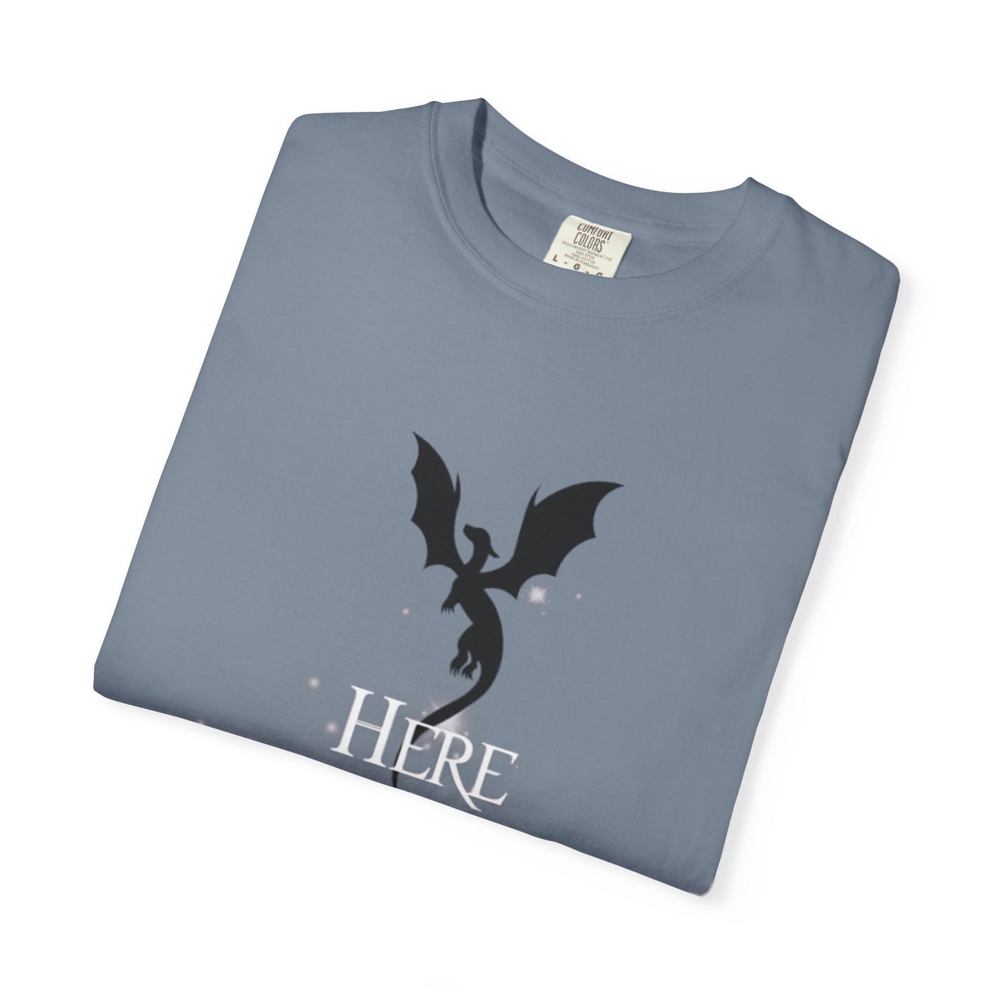 Here There Be Dragons T-Shirt — Magical Book & Dragon Silhouette Tee
