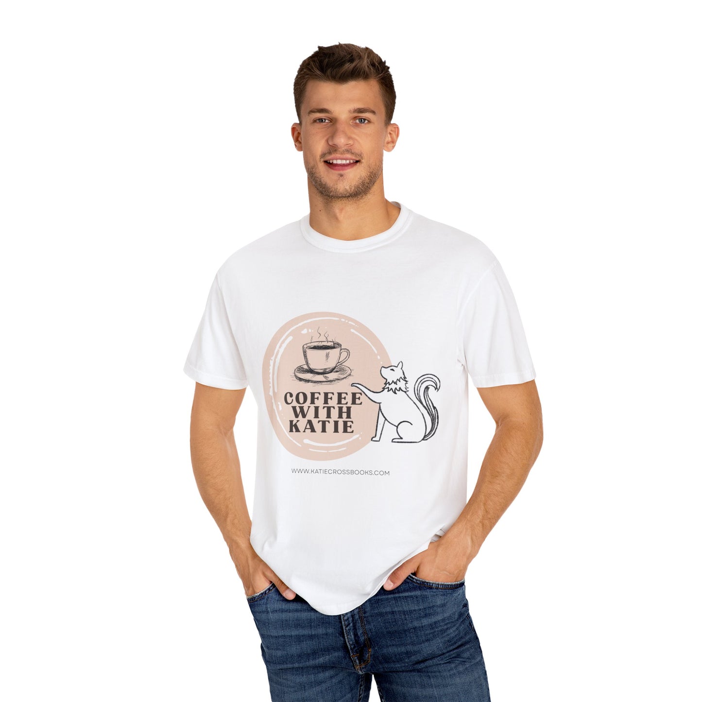 Coffee with Katie Unisex T-shirt - Kickstarter Cover Design Cat Variant