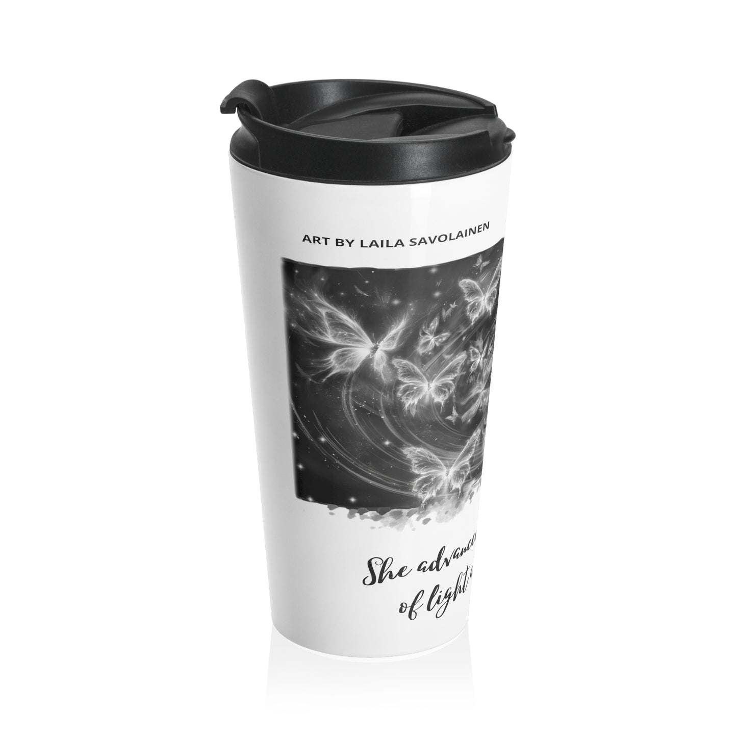 Chaos of Light and Darkness Quote, Butterflies | Laila Savolainen Illustration | Stainless Steel Travel Mug