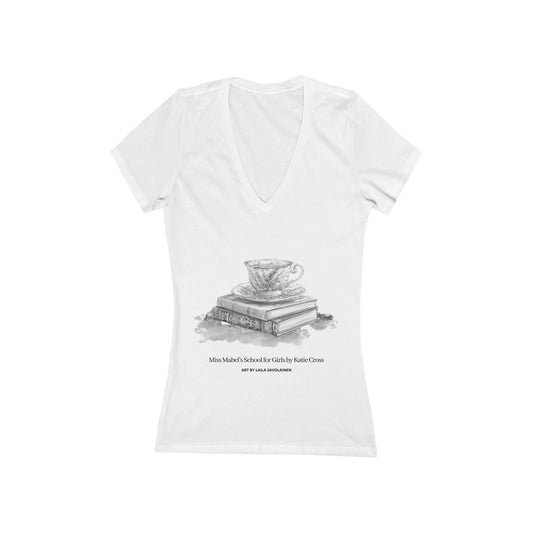 Miss Mabel’s School for Girls, Teacup | Laila Savolainen Illustration | Women's Jersey Short Sleeve Deep V-Neck Tee