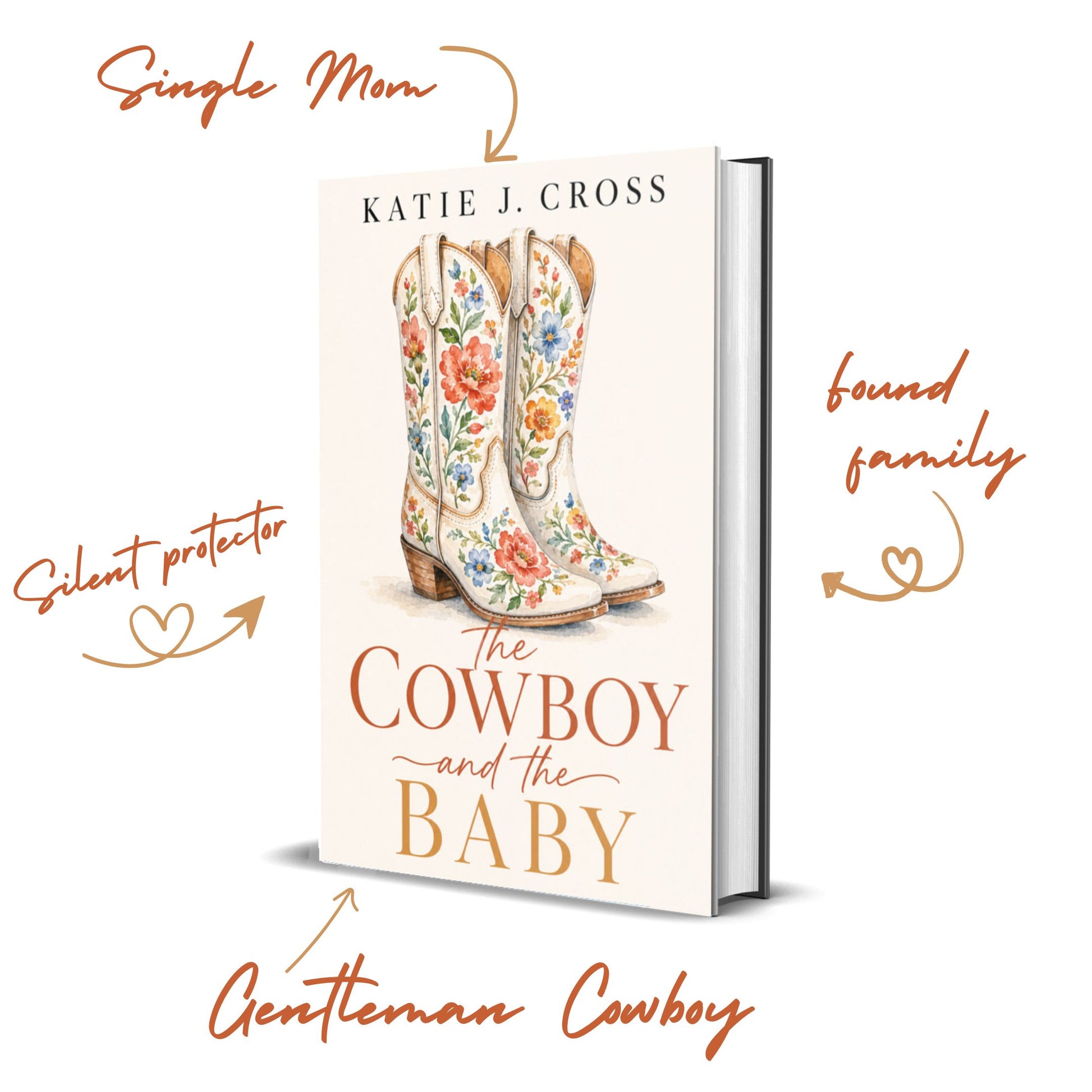 THE COWBOY AND THE BABY by Katie J. Cross, a clean cowboy romance novel with opposites attract, hidden family secrets, slow-burn kisses, and a guaranteed happily ever after